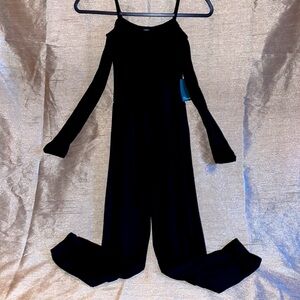 NWT.  Spaghetti, strap smocked waist, cold, shoulder jumpsuit.  Size Medium.